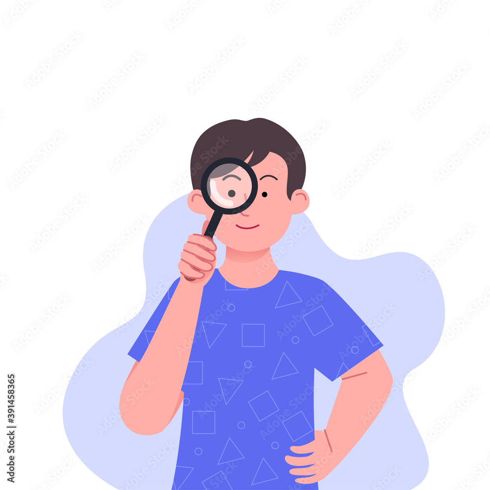 Boy With Magnifier Searching Illustration Concept