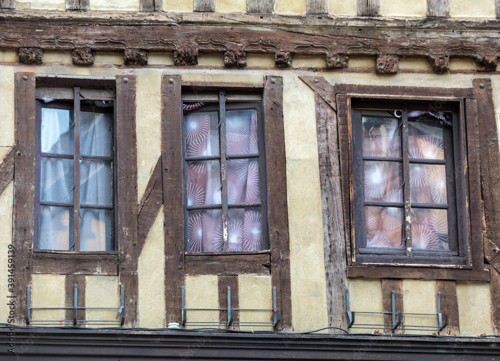  Ancient half-timbered buildings in Troyes. Aube, Champagne-Ardenne, France