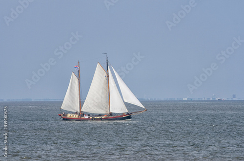 Beautiful old Dutch sailing boat on sea