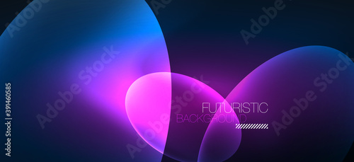 Neon ellipses abstract backgrounds. Shiny bright round shapes glowing in the dark. Vector futuristic illustrations for covers, banners, flyers and posters and other