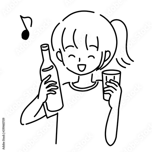 飲み物を飲んで喜ぶ女性のイラスト	
