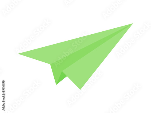 Green paper airplane isometric icon. Creative journey with new project.