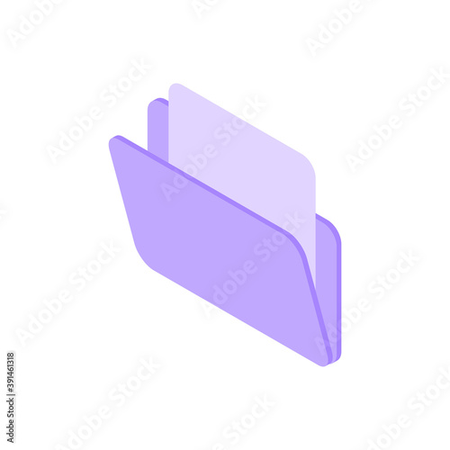 Folder with documents isometric icon. Purple portfolio pieces paper.