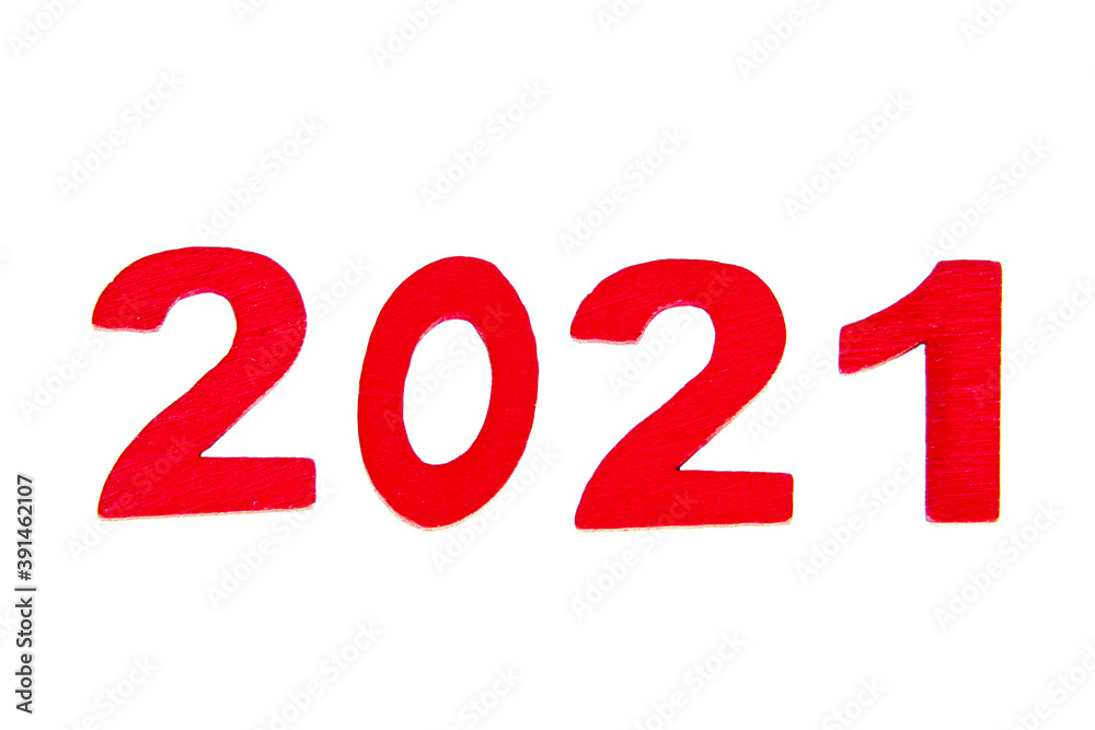 New 2021 year numbers red color isolated on the white New 2021 year numbers red color isolated on the white