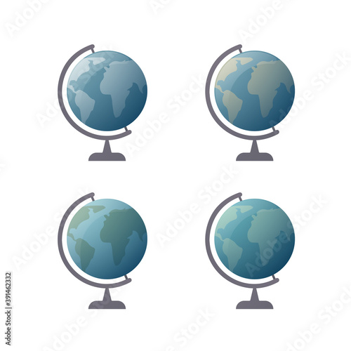 Globe set. Vector illustration. Geography Of The Earth. Isolated on white background.