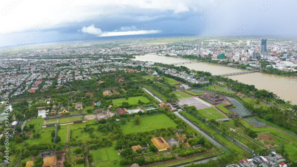 Aerial view of the Hue Citadel in Vietnam. Imperial Palace moat ,Emperor palace complex, Hue city, Vietnam. Travel and landscape concept Aerial view of the Hue Citadel in Vietnam. Imperial Palace moat ,Emperor palace complex, Hue city, Vietnam. Travel and landscape concept