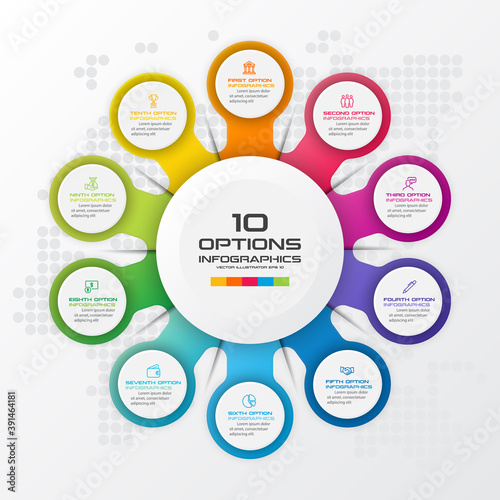 Circle chart infographic template with 10 options,Vector illustration.