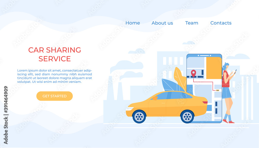 Car sharing concept. Mobile application. Vector illustration. 