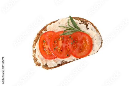 Toast with tomato isolated on white background