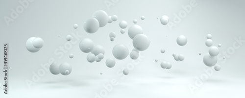 3d flying white balls on a white background