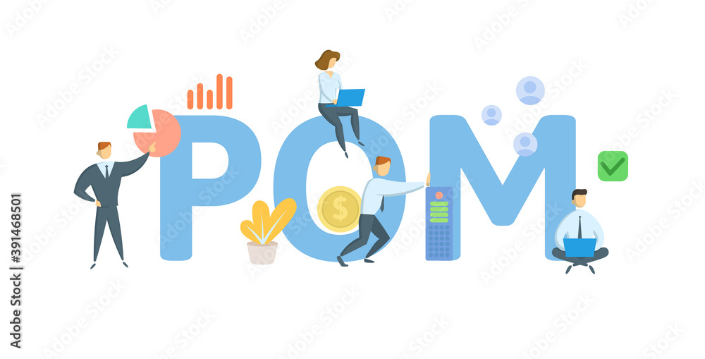 POM, Peace of Mind. Concept with keywords, people and icons. Flat vector illustration. Isolated on white background. POM, Peace of Mind. Concept with keywords, people and icons. Flat vector illustration. Isolated on white background.