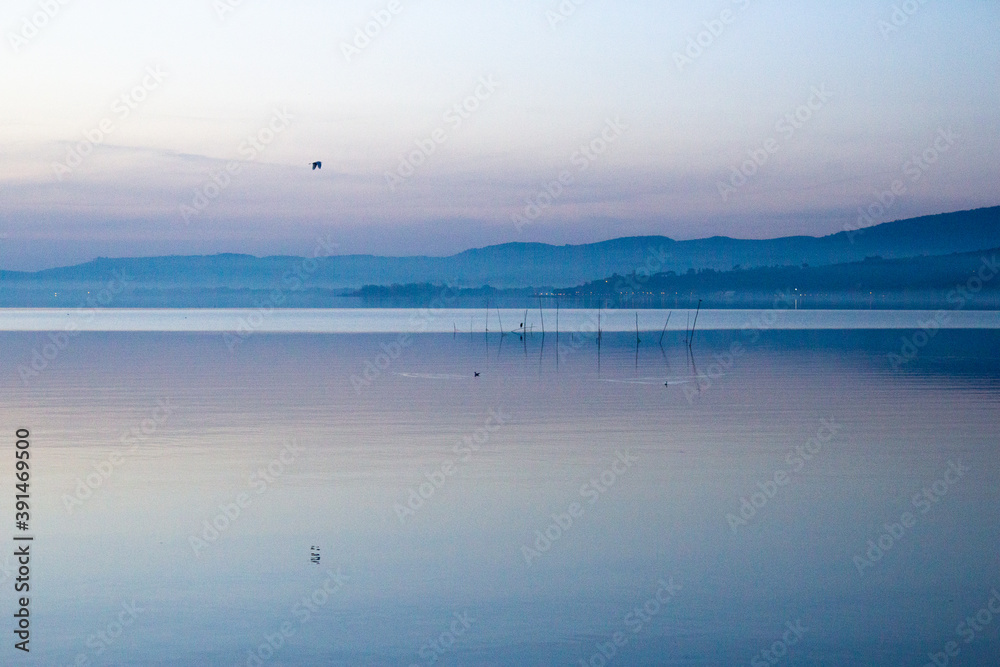 Trasimeno lake at sunset