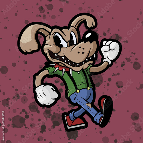 funny and stern cartoon dog is walking. Animal character vector