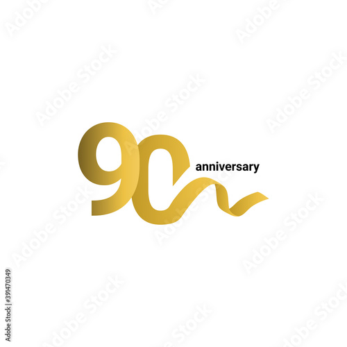 90 Years Anniversary Celebration Gold Ribbon Vector Template Design Illustration