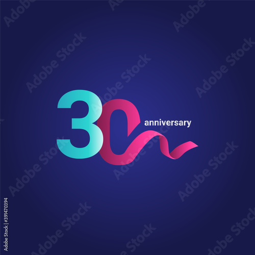 30 Years Anniversary Celebration Purple Ribbon Vector Template Design Illustration