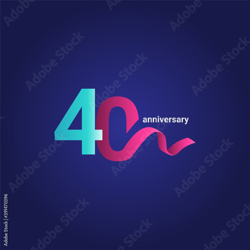 40 Years Anniversary Celebration Purple Ribbon Vector Template Design Illustration
