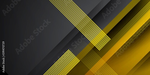Futuristic perforated technology abstract background with yellow neon glowing lines. Vector banner design