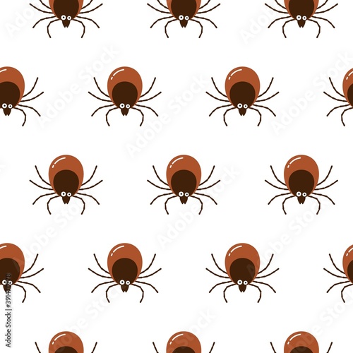 Seamless pattern brown tick insect icon isolated on white background. Mite bug drawn abstract print, vector flat design © YuliaR