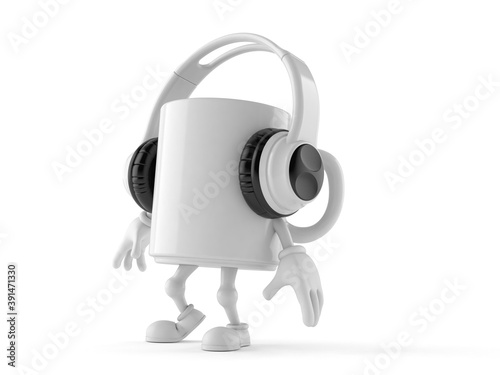 Mug character with headphones