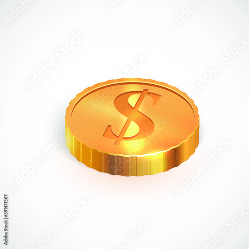 Golden coin isolated vector illustration on a white background. Design for stickers, logo, web and mobile app.