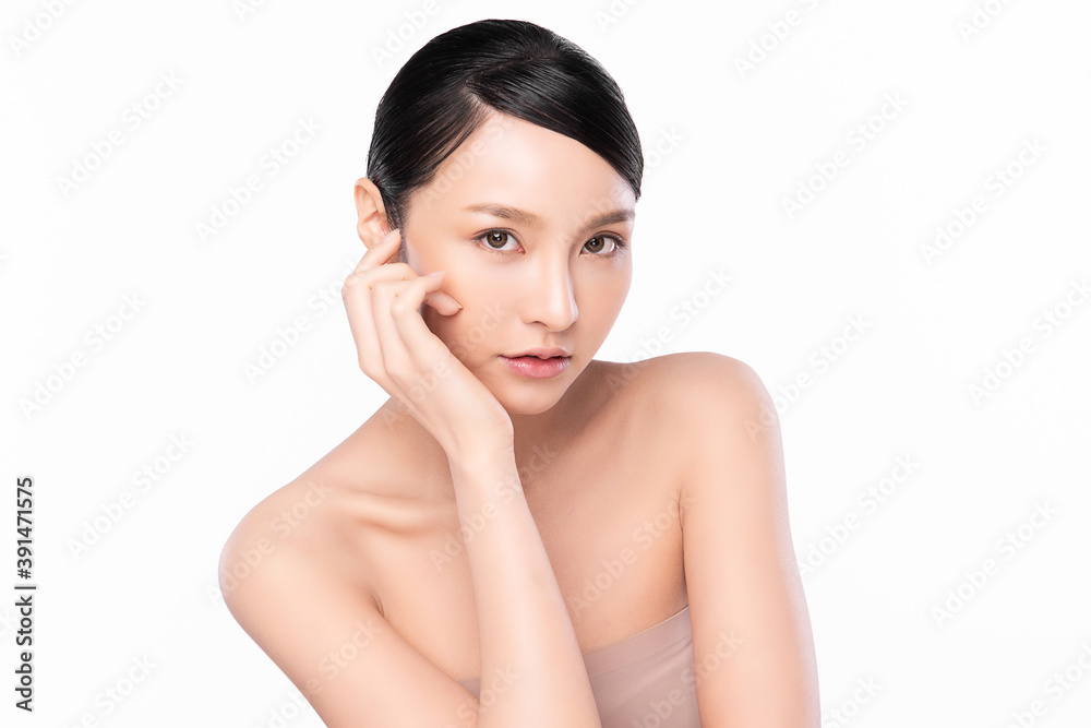Beautiful young asian woman with clean fresh skin on white background, Face care, Facial treatment, Cosmetology, beauty and spa, Asian women portrait Beautiful young asian woman with clean fresh skin on white background, Face care, Facial treatment, Cosmetology, beauty and spa, Asian women portrait