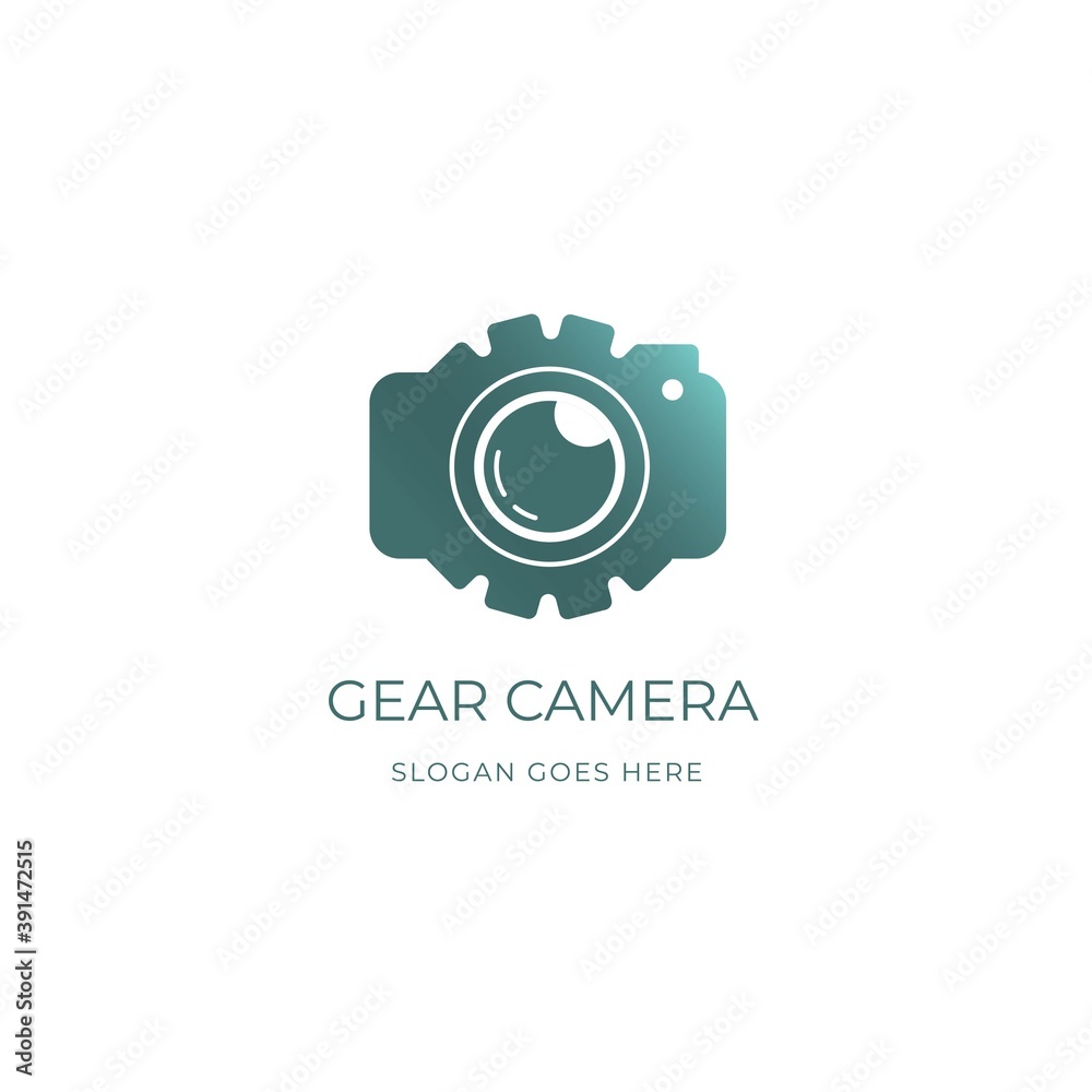 Camera and Gear logo template, Photography Camera logo concept.
camera manufacturing industry or photo studio and photographer
