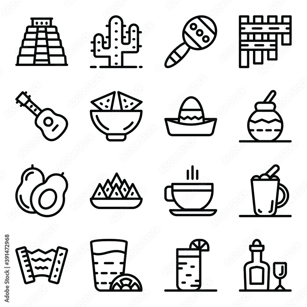 Mexican Culture Icons in Modern Filled Style
Mexican Culture Icons in Modern Filled Style