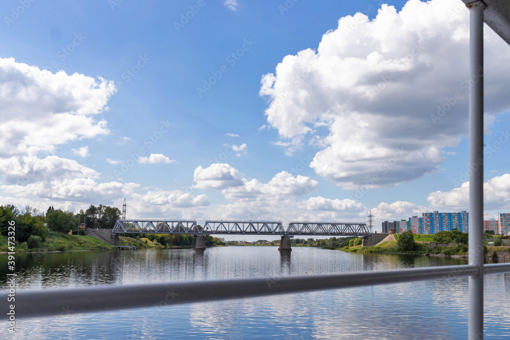 Fototapeta premium Tver. Tver region. Walk along the Volga. view of the railway bridge