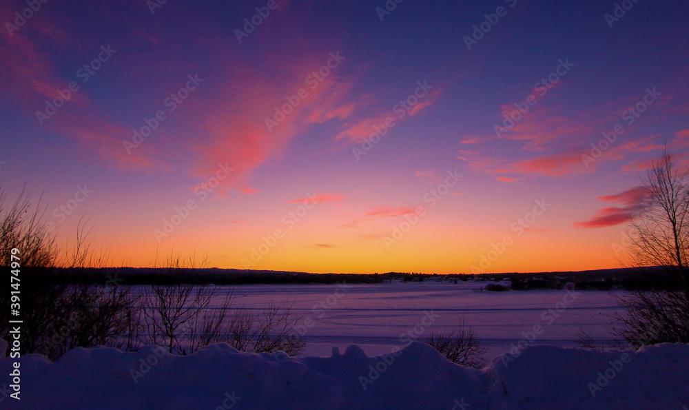 Purple sunset in Lapland.