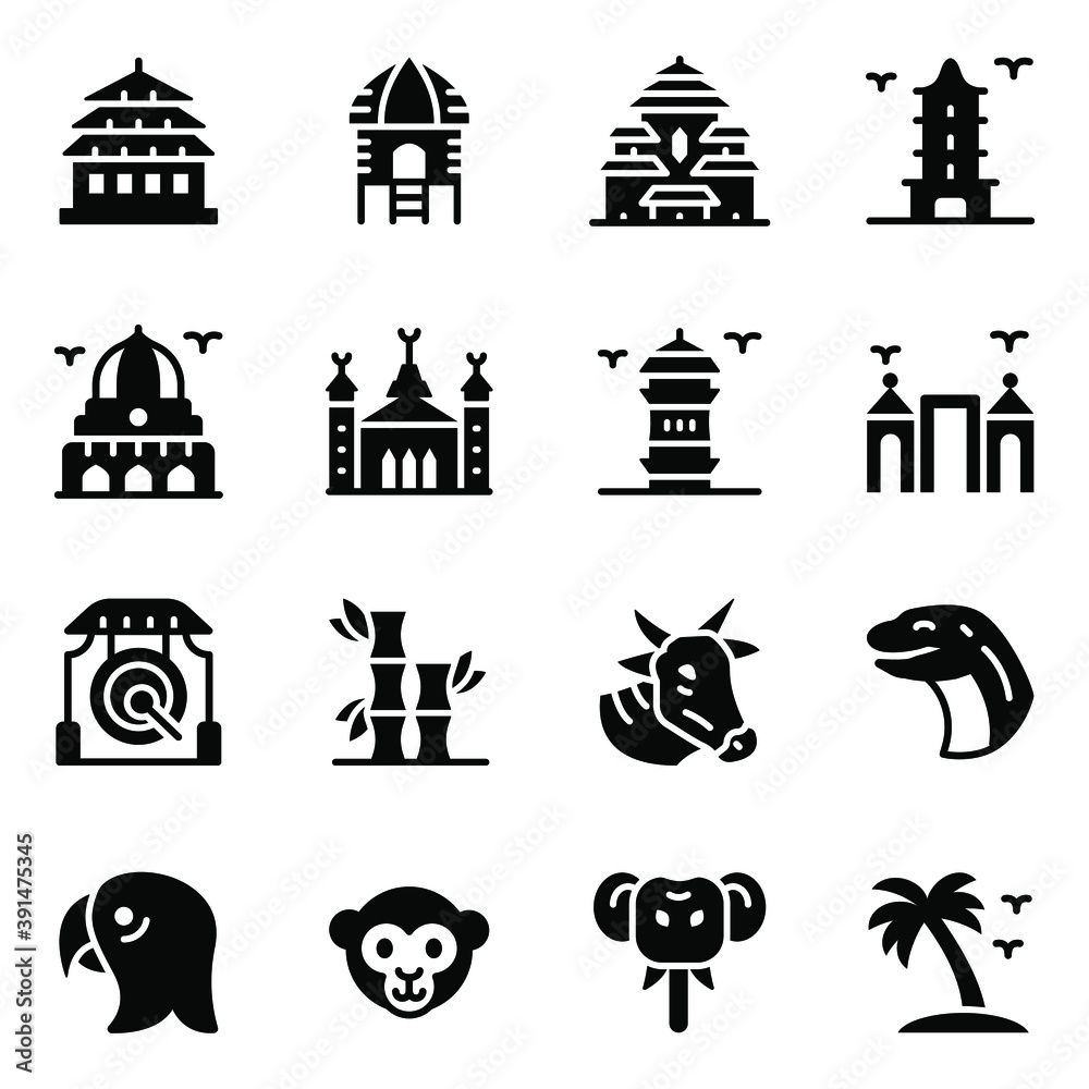 
Indonesian Landmarks Glyph Icons Set 
