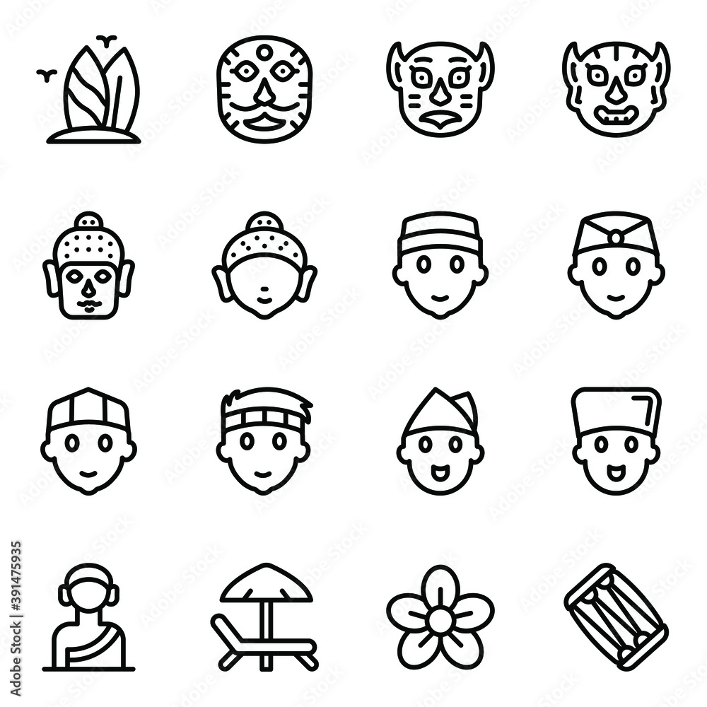 
Indonesian Culture and Festival Masks Glyph Icons Set 
