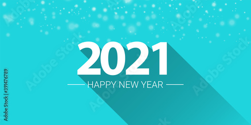 2021 Happy new year horizontal banner background or greeting card with text. vector 2021 new year numbers isolated on a turquoise horizontal background with falling snowflakes
