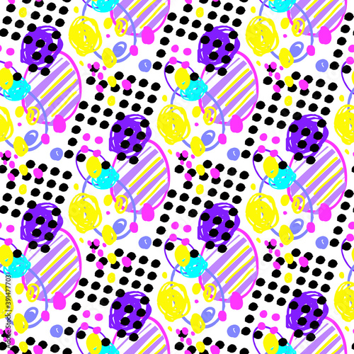 modern fun geometric abstract scrabble seamless pattern in multicolored 90s style