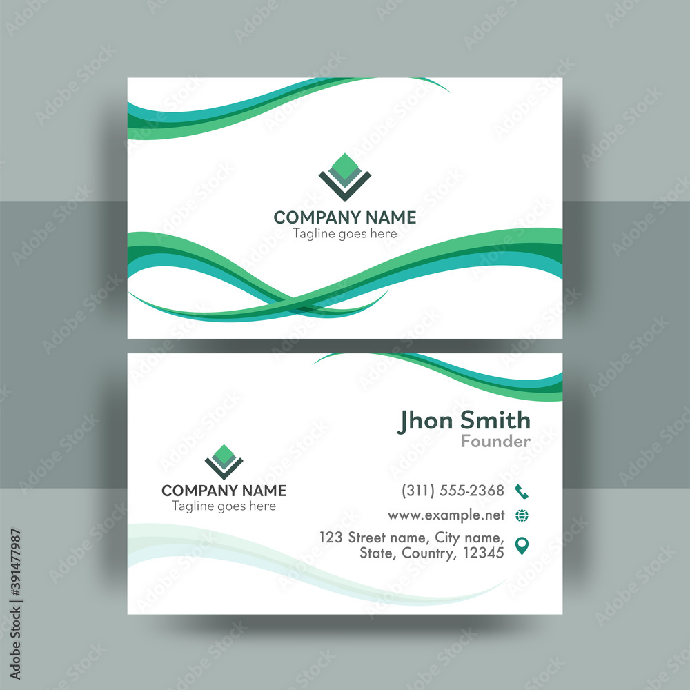 Naklejka premium Front And Back View Of Business Card Design With Abstract Waves.