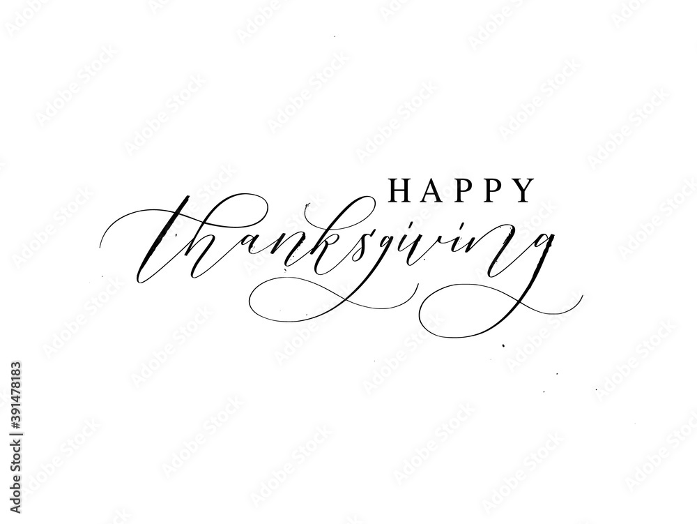 Happy Thanksgiving hand-written ink text for cards