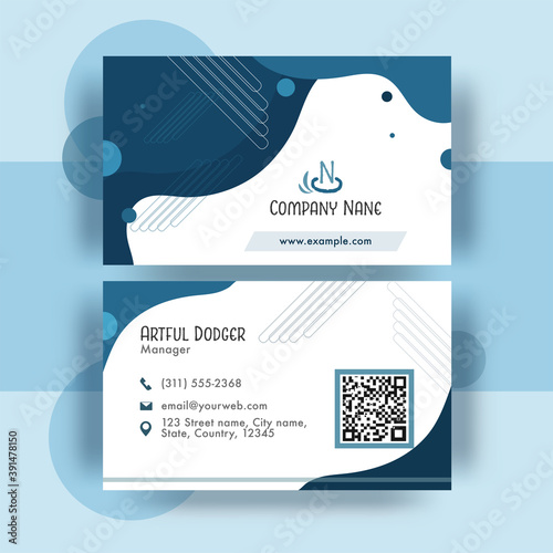 Abstract Visiting Card Design In Front And Back View On Blue Background.