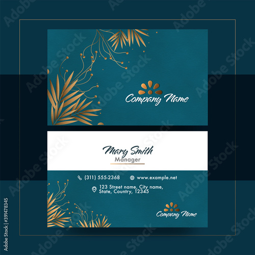 Double-Sides Modern Business Card With Bronze Leaves.