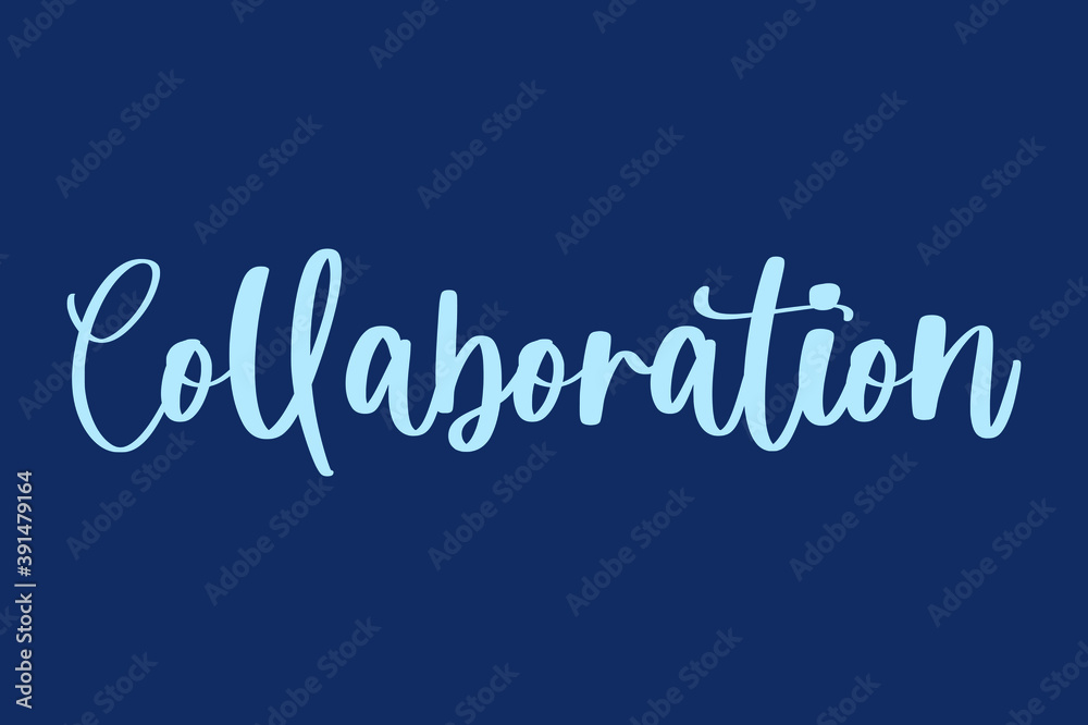 Collaboration Handwritten Font Cyan Color Text On Navy Blue Background