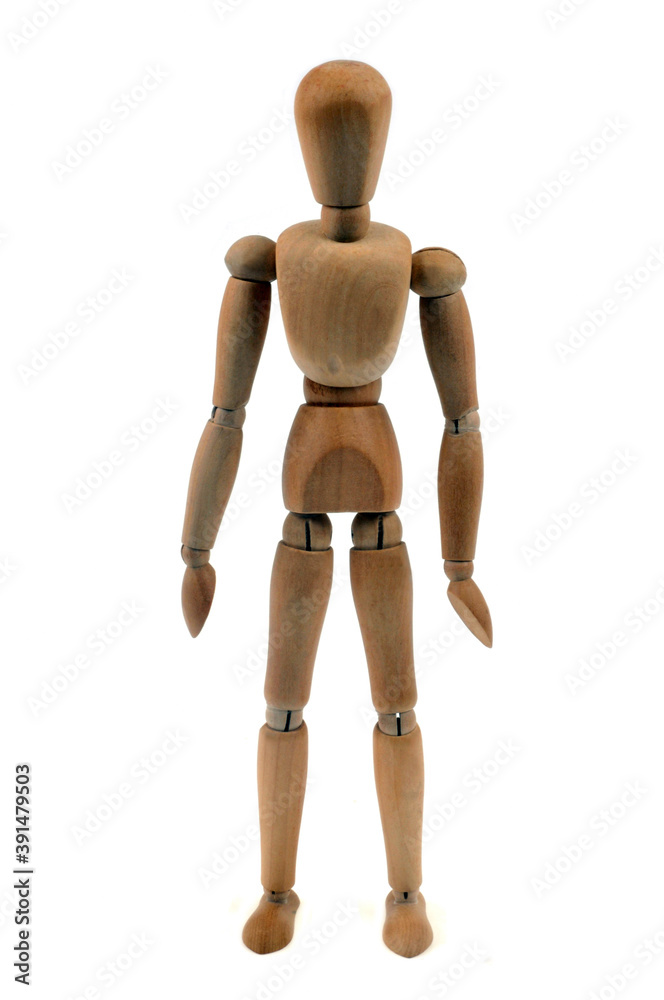 Mannequin en bois en gros plan sur fond blanc Mannequin en bois en gros plan sur fond blanc