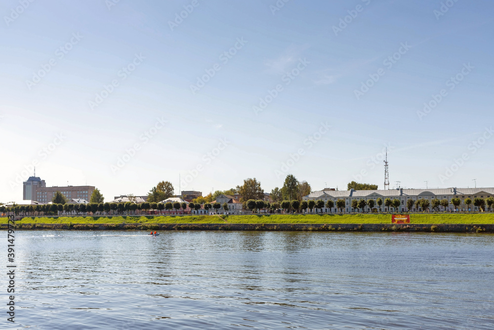 Fototapeta premium Tver. Tver region. Walk along the Volga. Historical buildings on the embankment of Stepan Razin. 18th-19th century