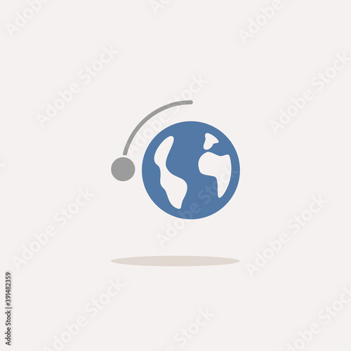 Moon rotation around de Earth. Full phase. Color icon with shadow. Weather vector illustration