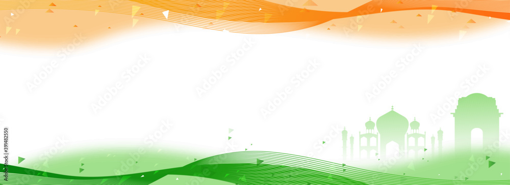 Indian Tricolor Abstract Waves Background With Silhouette Famous Monument  Of India. Header Or Banner Design. Stock Vector | Adobe Stock