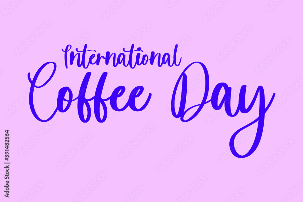 International Coffee Day Typography Purple Color Text On Light Pink Background 