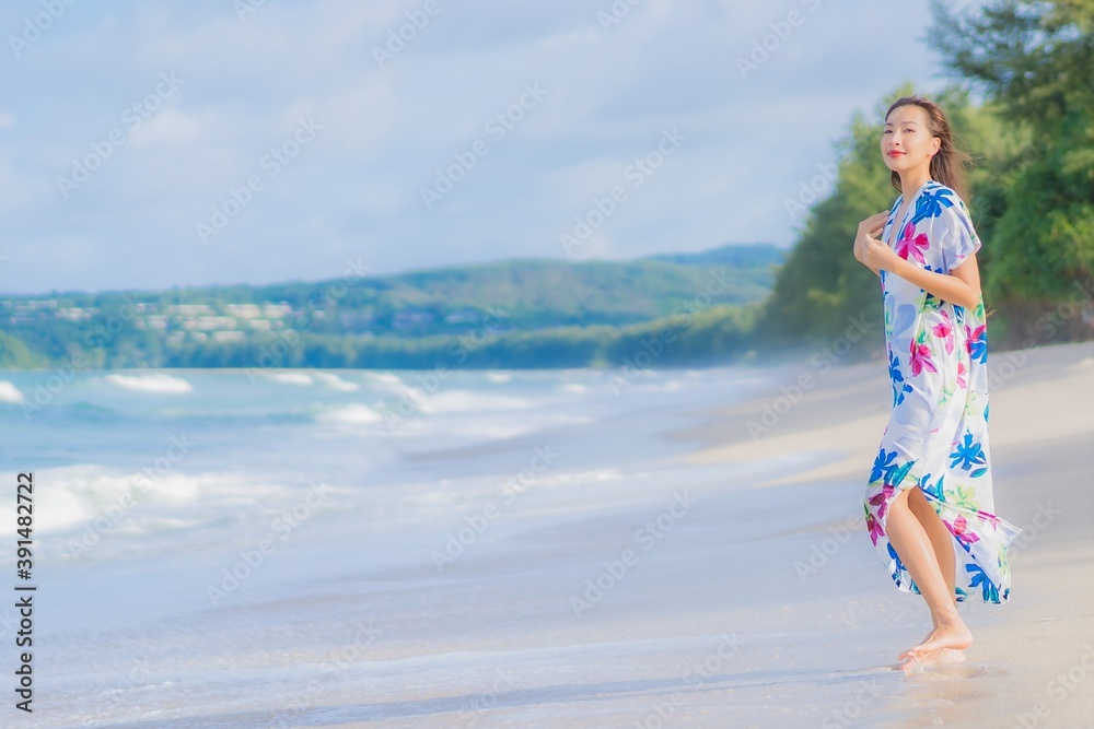 Portrait beautiful young asian woman relax smile around beach sea ocean Portrait beautiful young asian woman relax smile around beach sea ocean