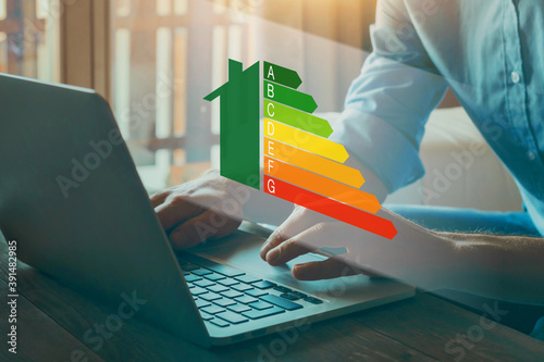 energy efficiency rating concept, eco home, ecological house renovation