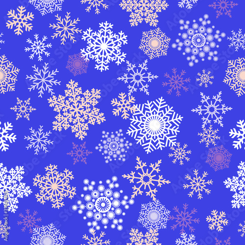 Snowflake seamless pattern. Layered winter season ornate star background. Linear snow flakes repeat ornament for paper wrap, fabric print