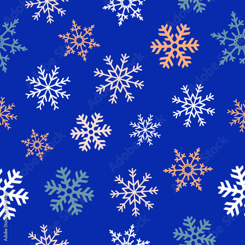 Snowflake seamless vector pattern. Layered winter season ornate star background. Winter elements and symbol for holidays card, print, events, wrapping paper and textile