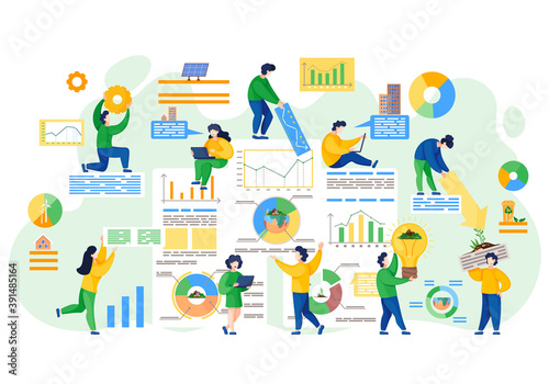 People doing environmental data analysis. limate change dynamic indicators on the Earth. Global warming concept. Idea of climate change and danger for ecology. Save nature, stop the pollution