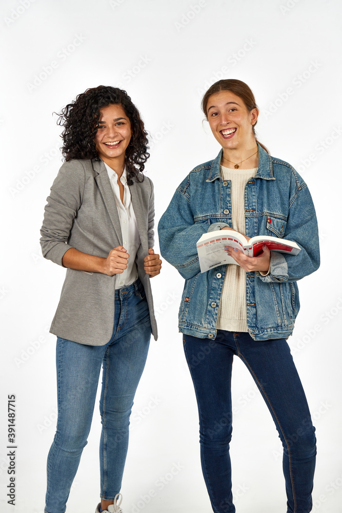 College students working and studying as a team