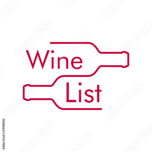 Logotipo con tipografía Wine List en mitad botella de vino con líneas en color granate	